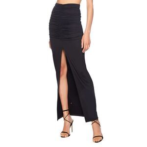 NEW Susana Monaco Gathered Slit Front Maxi Skirt in Black Large